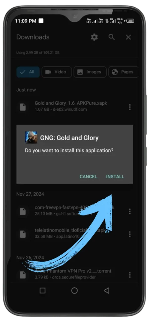 Install gold & glory app